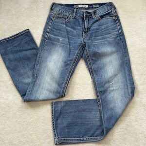 Buckle BKE Jeans Mens 31x34 Carter Straight Denim Thick Stitch Faded Cowboy